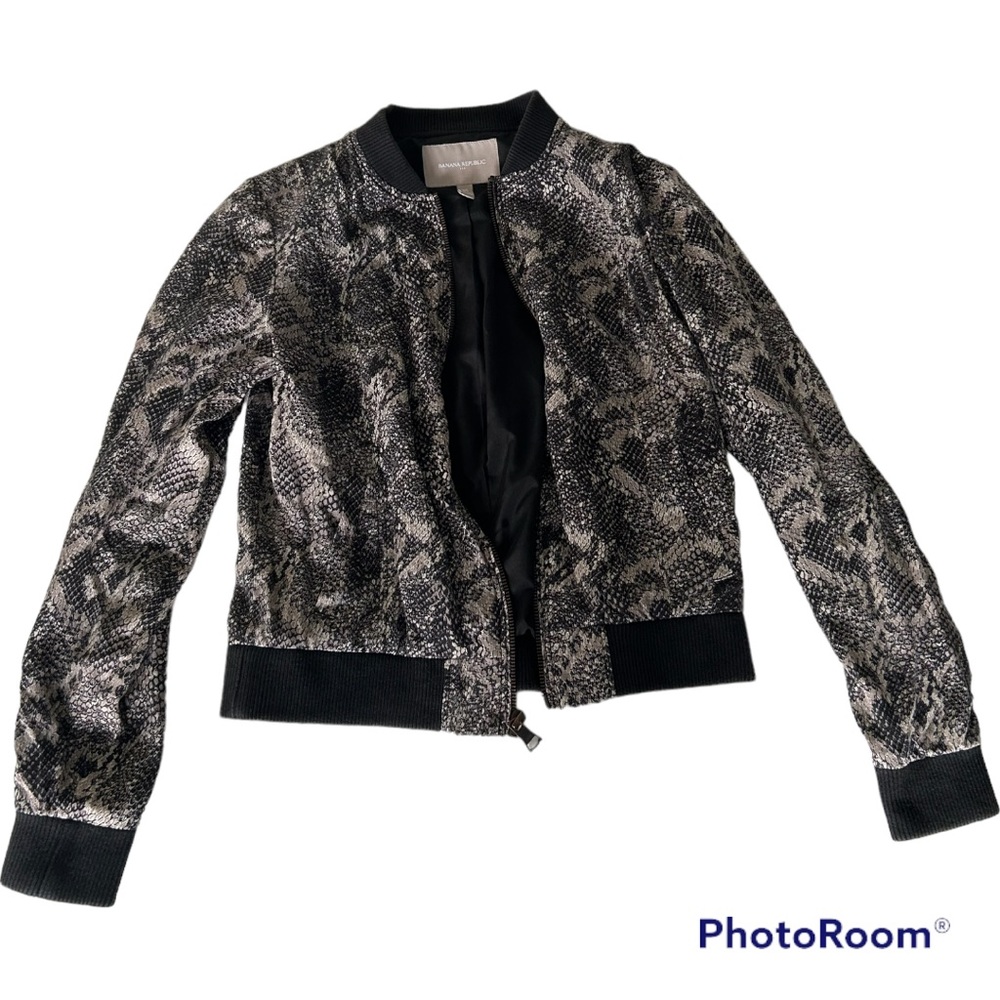 Banana Republic snake print bomber jacket black gray